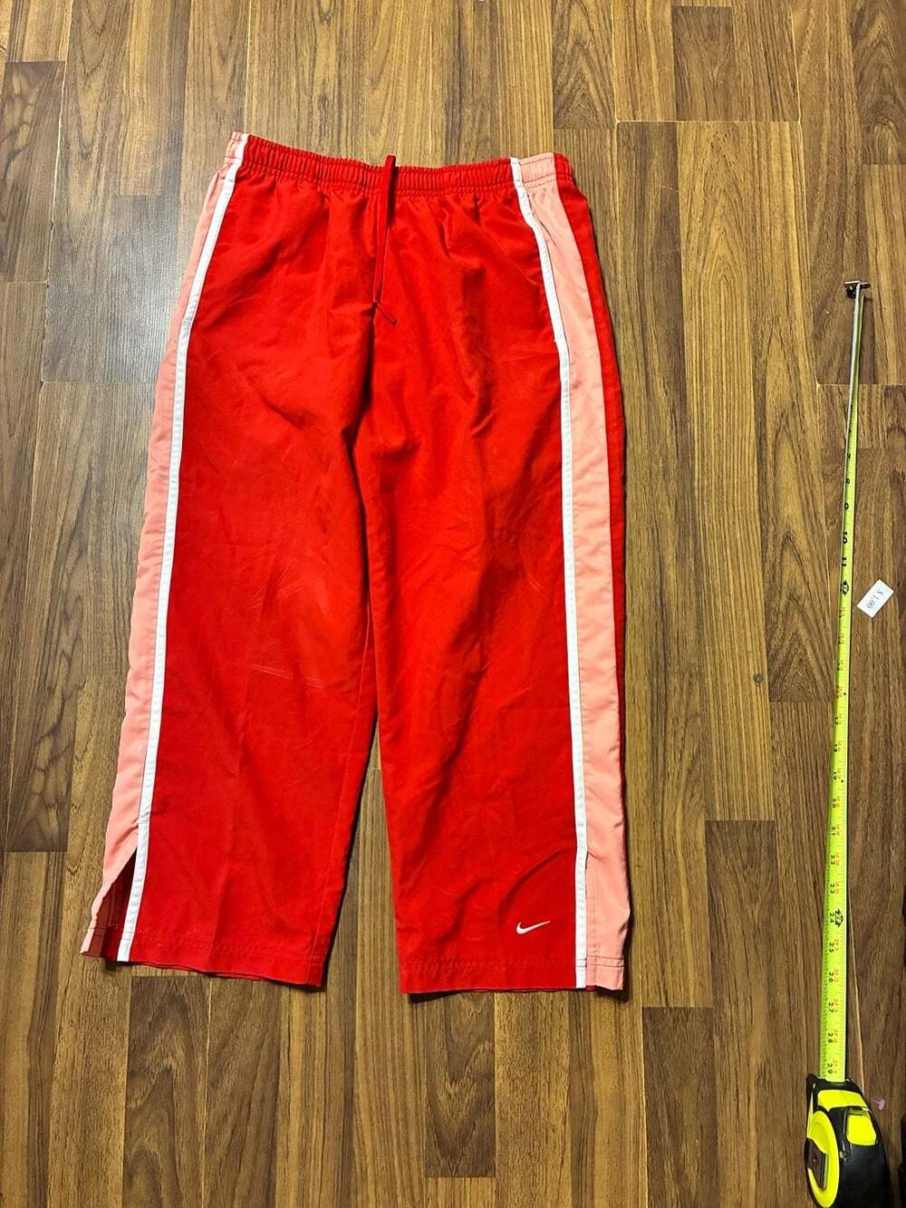 Vintage 90s Y2K Nike Red Track Pants Side Striped Drawstring Size M